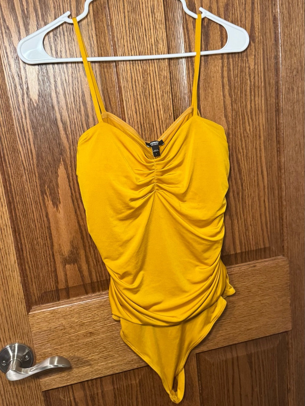Express Yellow Ruched Bodysuit